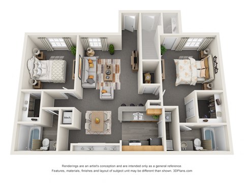 Two Bedroom Two Bath Floor Plan